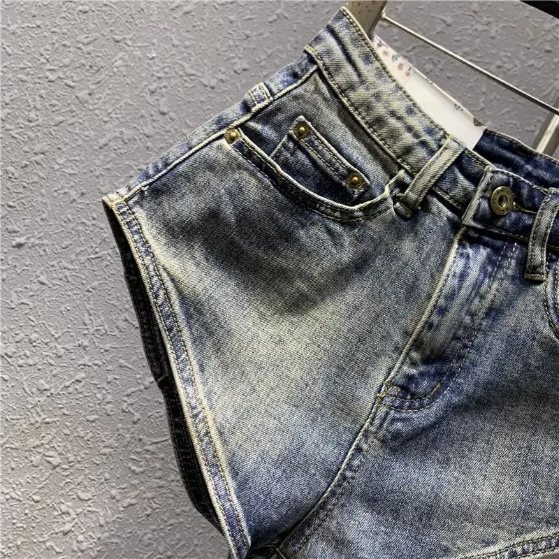 New Korean Women's Jeans Stretch Slim Cotton Denim Shorts A-line Hot Pants Women Clothing Sky Blue