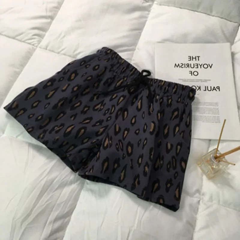 Women Leopard Sport Shorts Wide Leg Pants Mini Lenth High Drawstring Waist Slight Strech Loose Office Lady Casual 2026 Summer