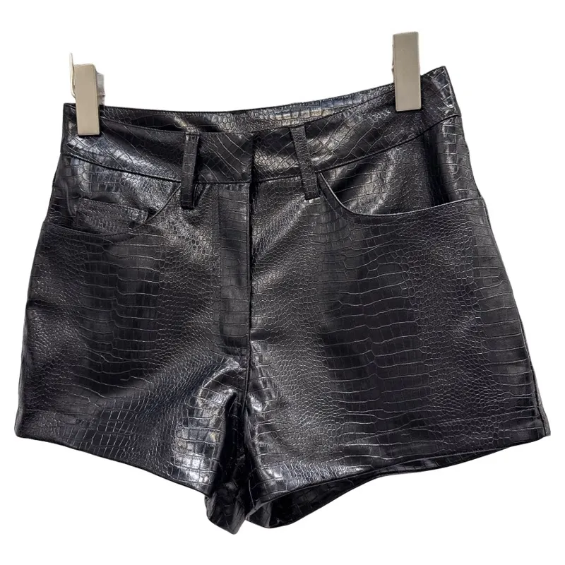 KUCLUT 2026 Autumn New Fashion Shiny Pattern PU Leather Three-Quarter Shorts For Women Solid Color Boot Pant Female Trend 1A4222