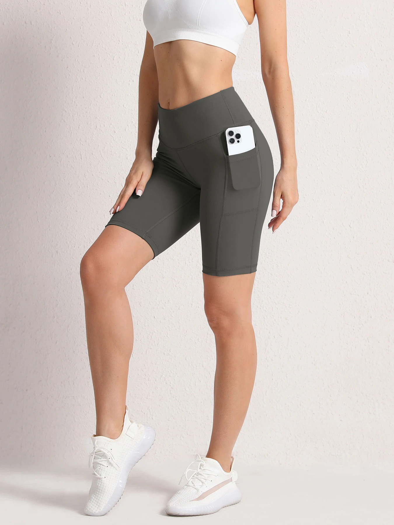 2XXL 16Colors Pockets High Waist Shorts Woman Solid Color Fitness Skinny Stretch Sport Shorts Compression Athletic Pockets Pants