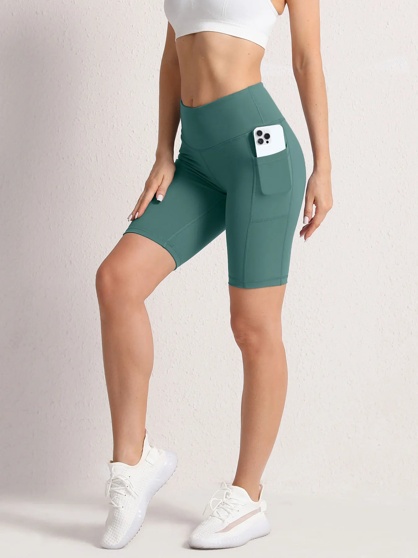2XXL 16Colors Pockets High Waist Shorts Woman Solid Color Fitness Skinny Stretch Sport Shorts Compression Athletic Pockets Pants