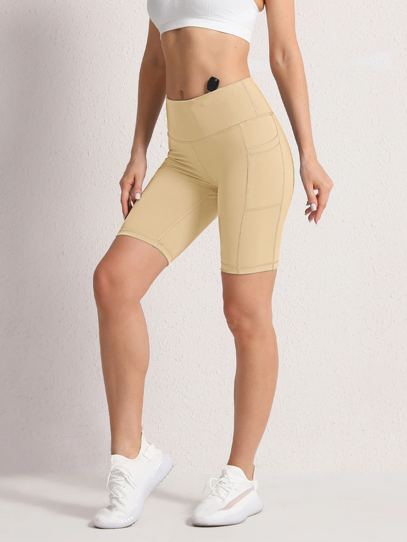 2XXL 16Colors Pockets High Waist Shorts Woman Solid Color Fitness Skinny Stretch Sport Shorts Compression Athletic Pockets Pants