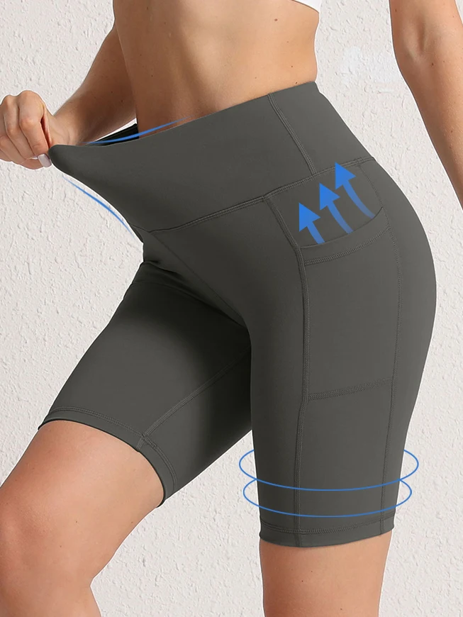 2XXL 16Colors Pockets High Waist Shorts Woman Solid Color Fitness Skinny Stretch Sport Shorts Compression Athletic Pockets Pants