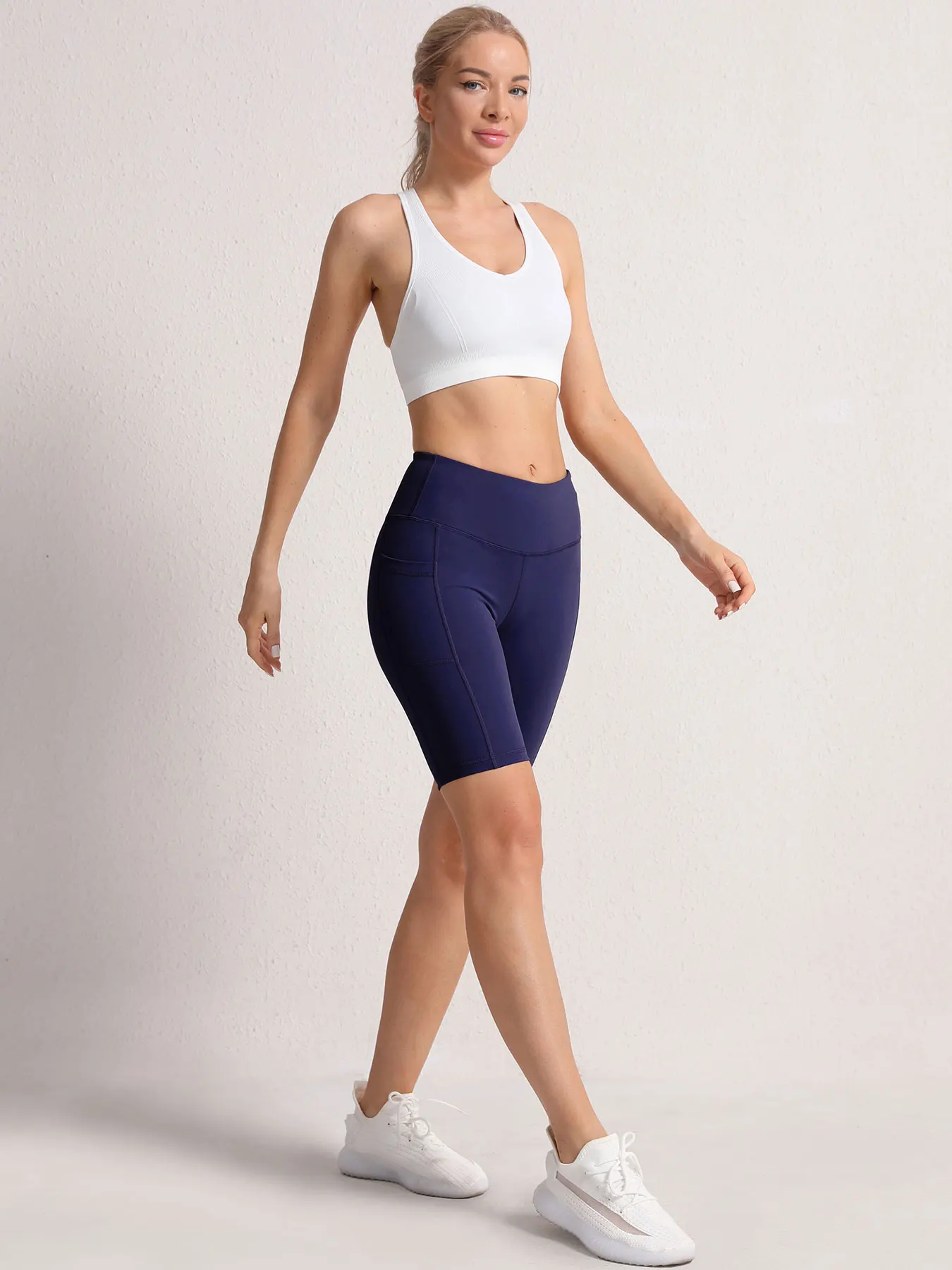 2XXL 16Colors Pockets High Waist Shorts Woman Solid Color Fitness Skinny Stretch Sport Shorts Compression Athletic Pockets Pants