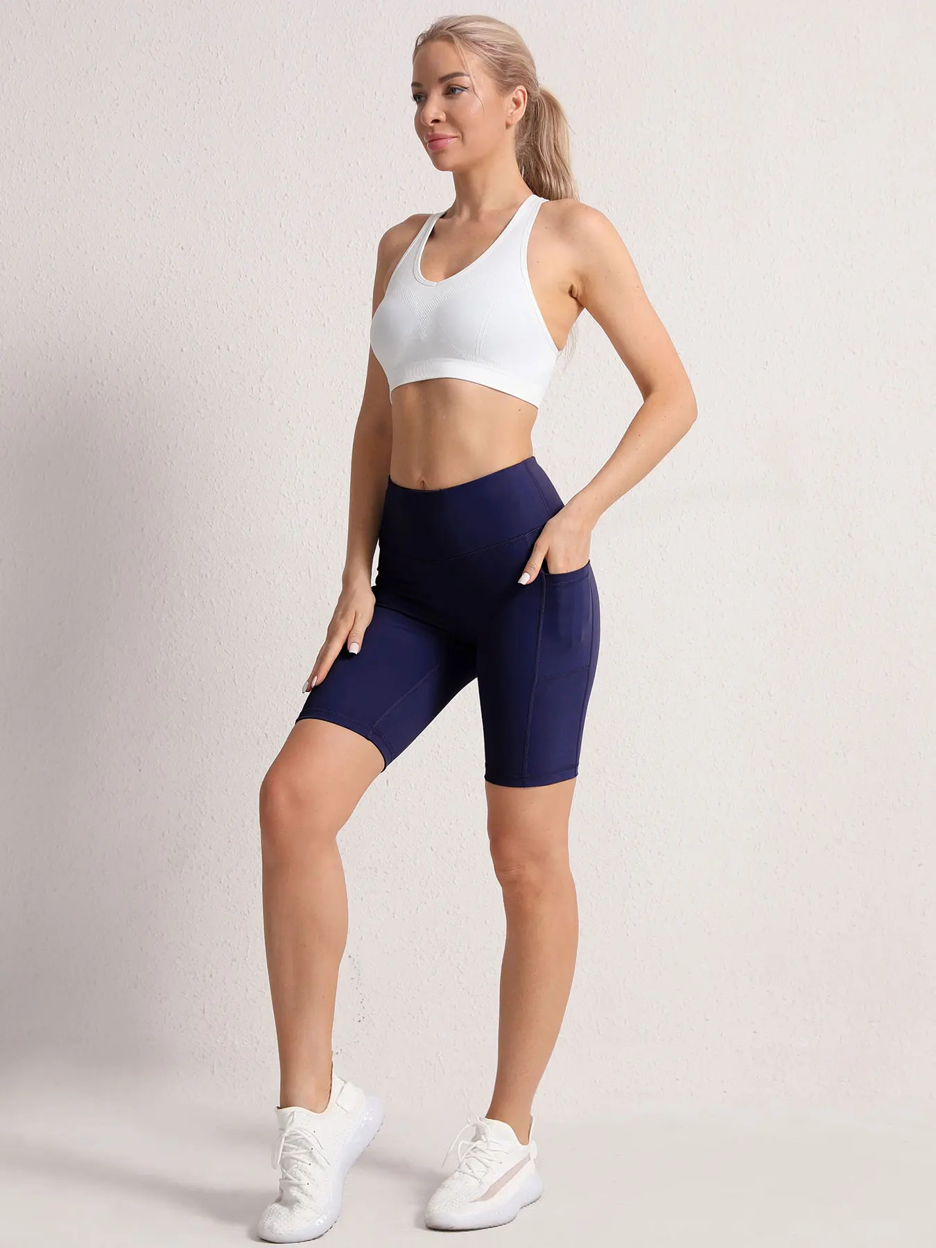 2XXL 16Colors Pockets High Waist Shorts Woman Solid Color Fitness Skinny Stretch Sport Shorts Compression Athletic Pockets Pants