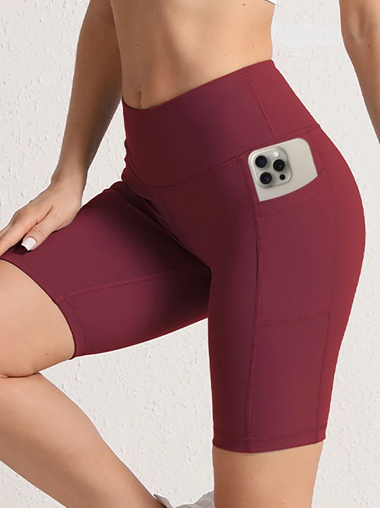 2XXL 16Colors Pockets High Waist Shorts Woman Solid Color Fitness Skinny Stretch Sport Shorts Compression Athletic Pockets Pants