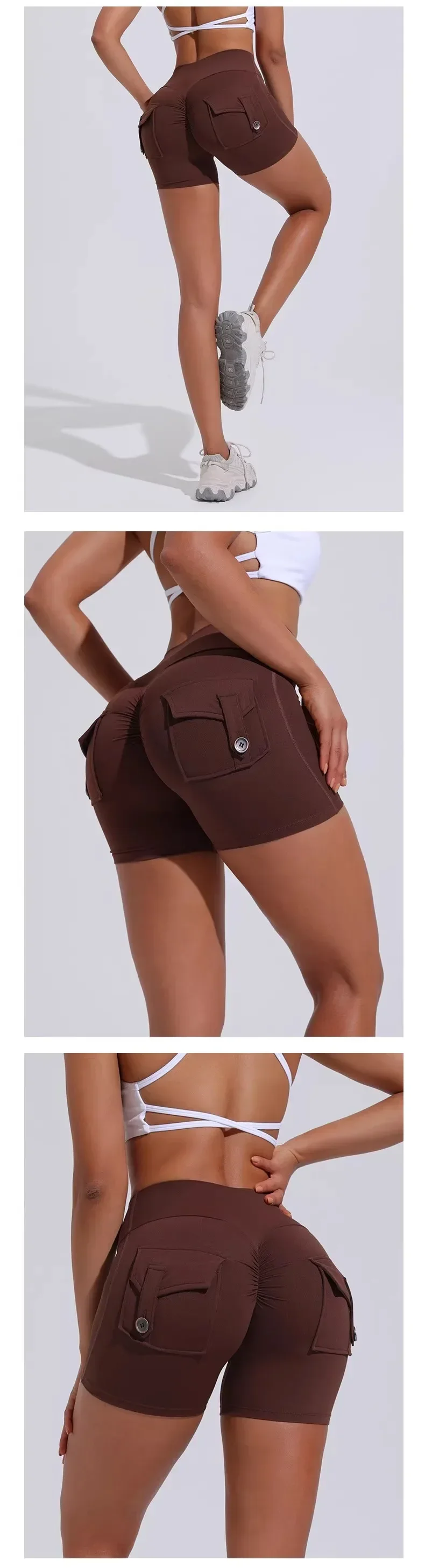 Women Sport With Pocket Buttocks Fitness Workout High Waist Tights Leggings Quick Dry Cycling Shorts Gym Running Clothing🩳👍️