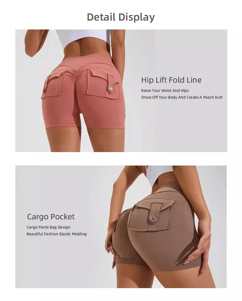 Women Sport With Pocket Buttocks Fitness Workout High Waist Tights Leggings Quick Dry Cycling Shorts Gym Running Clothing🩳👍️