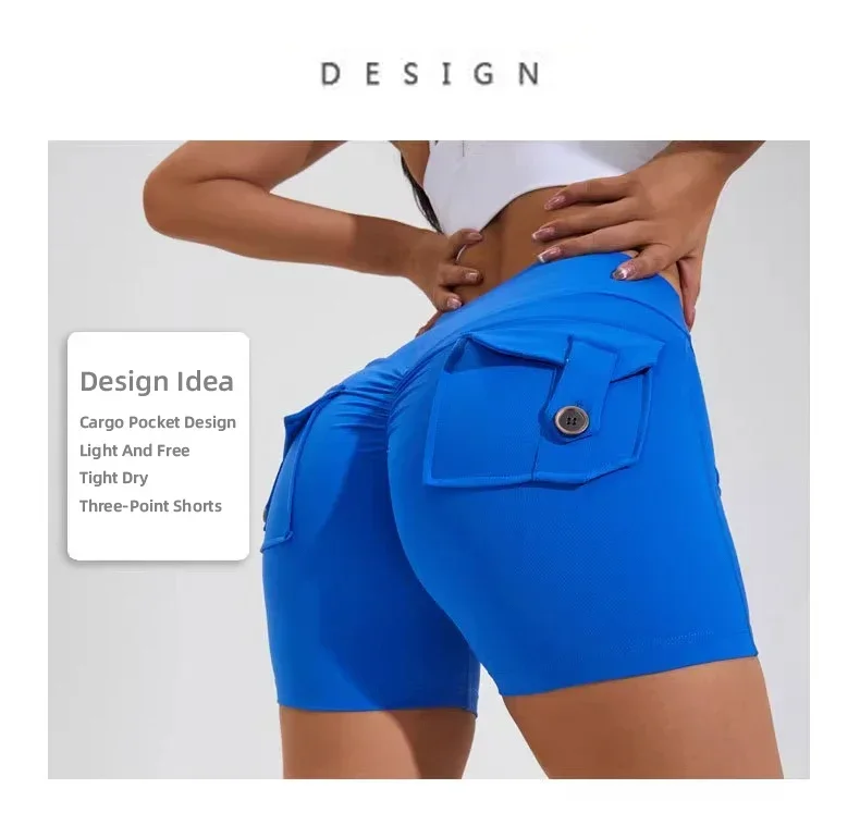 Women Sport With Pocket Buttocks Fitness Workout High Waist Tights Leggings Quick Dry Cycling Shorts Gym Running Clothing🩳👍️