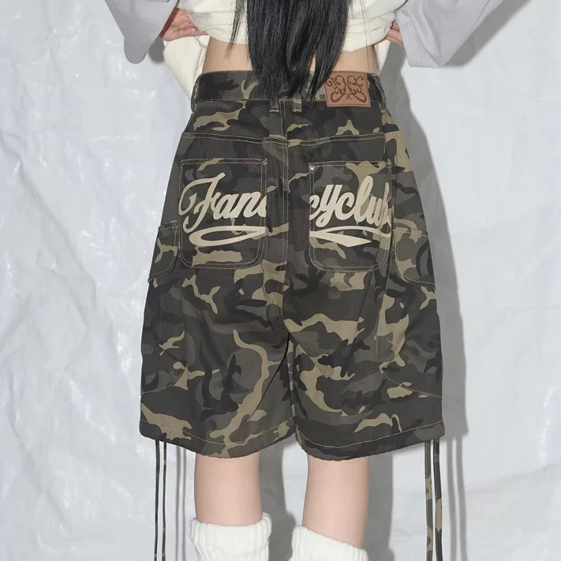 Women Y2K Camo Cargo Shorts Letter Print Baggy Hip Hop Streetwear Shorts with Pockets 2026