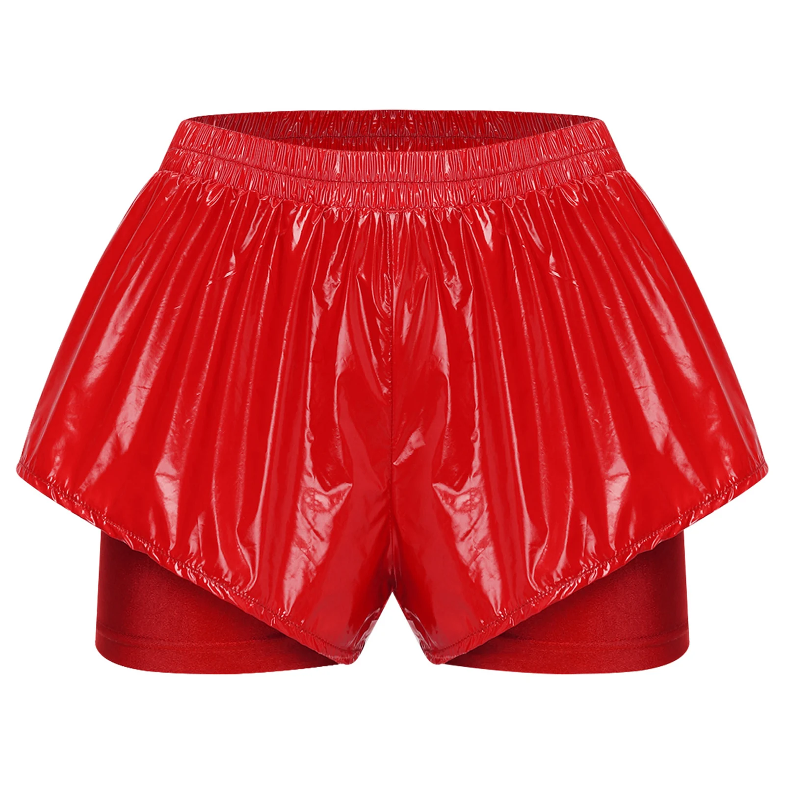 Womens Waterproof Booty Shorts High Waist Loose Rave Festival Clubwear Bottoms Waterproof Glossy Double Layer Swimming Shorts