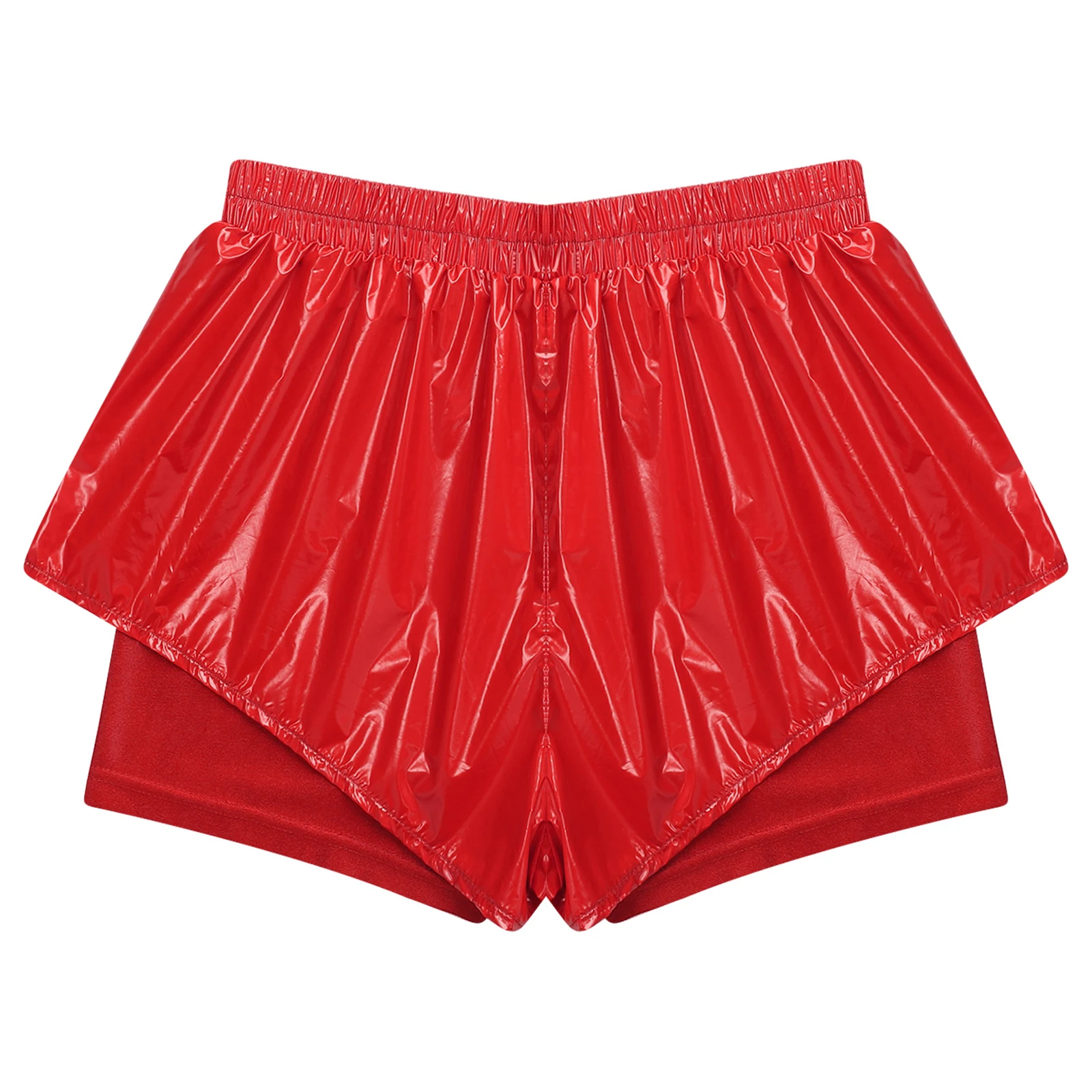 Womens Waterproof Booty Shorts High Waist Loose Rave Festival Clubwear Bottoms Waterproof Glossy Double Layer Swimming Shorts