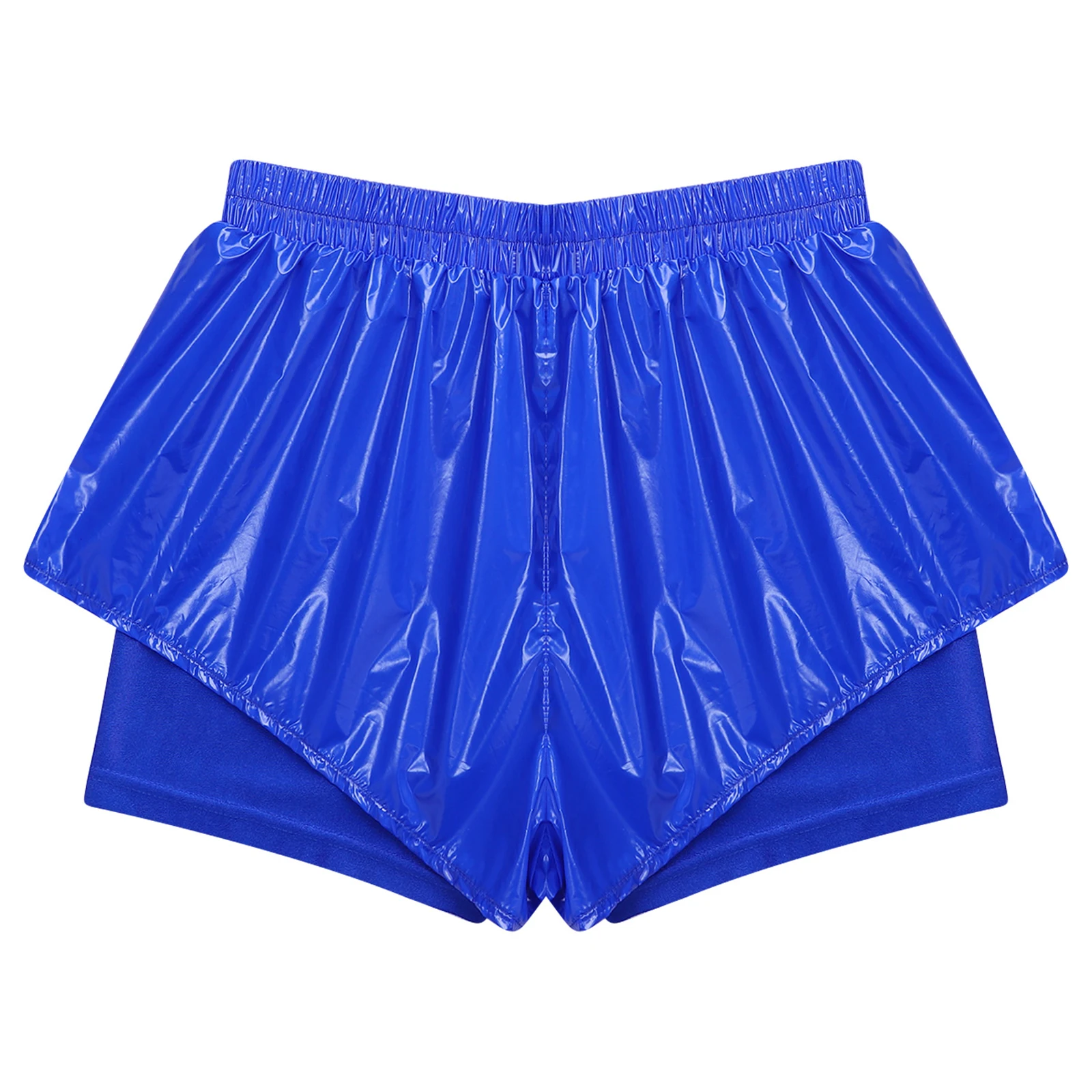 Womens Waterproof Booty Shorts High Waist Loose Rave Festival Clubwear Bottoms Waterproof Glossy Double Layer Swimming Shorts
