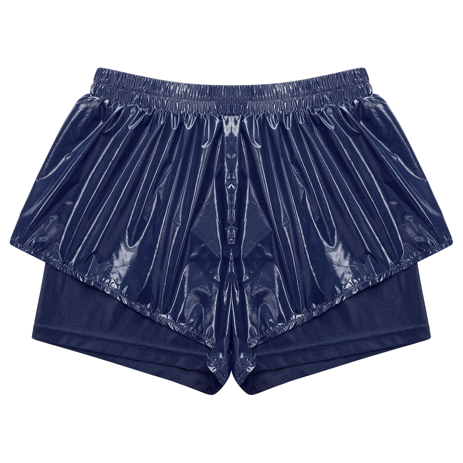 Womens Waterproof Booty Shorts High Waist Loose Rave Festival Clubwear Bottoms Waterproof Glossy Double Layer Swimming Shorts