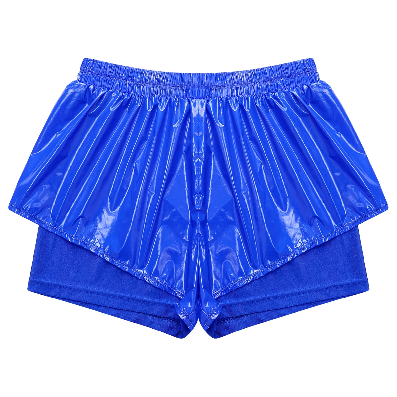 Womens Waterproof Booty Shorts High Waist Loose Rave Festival Clubwear Bottoms Waterproof Glossy Double Layer Swimming Shorts