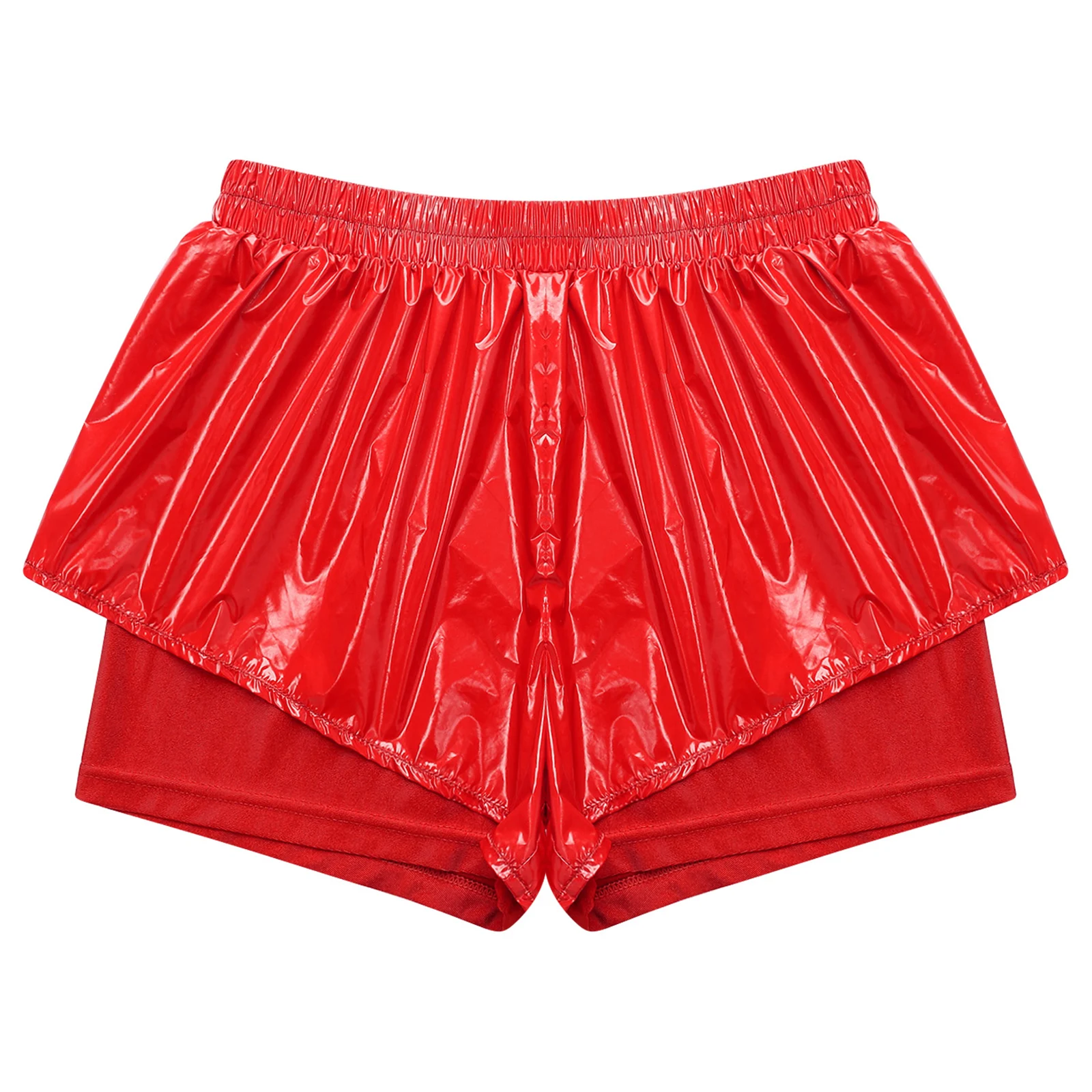 Womens Waterproof Booty Shorts High Waist Loose Rave Festival Clubwear Bottoms Waterproof Glossy Double Layer Swimming Shorts