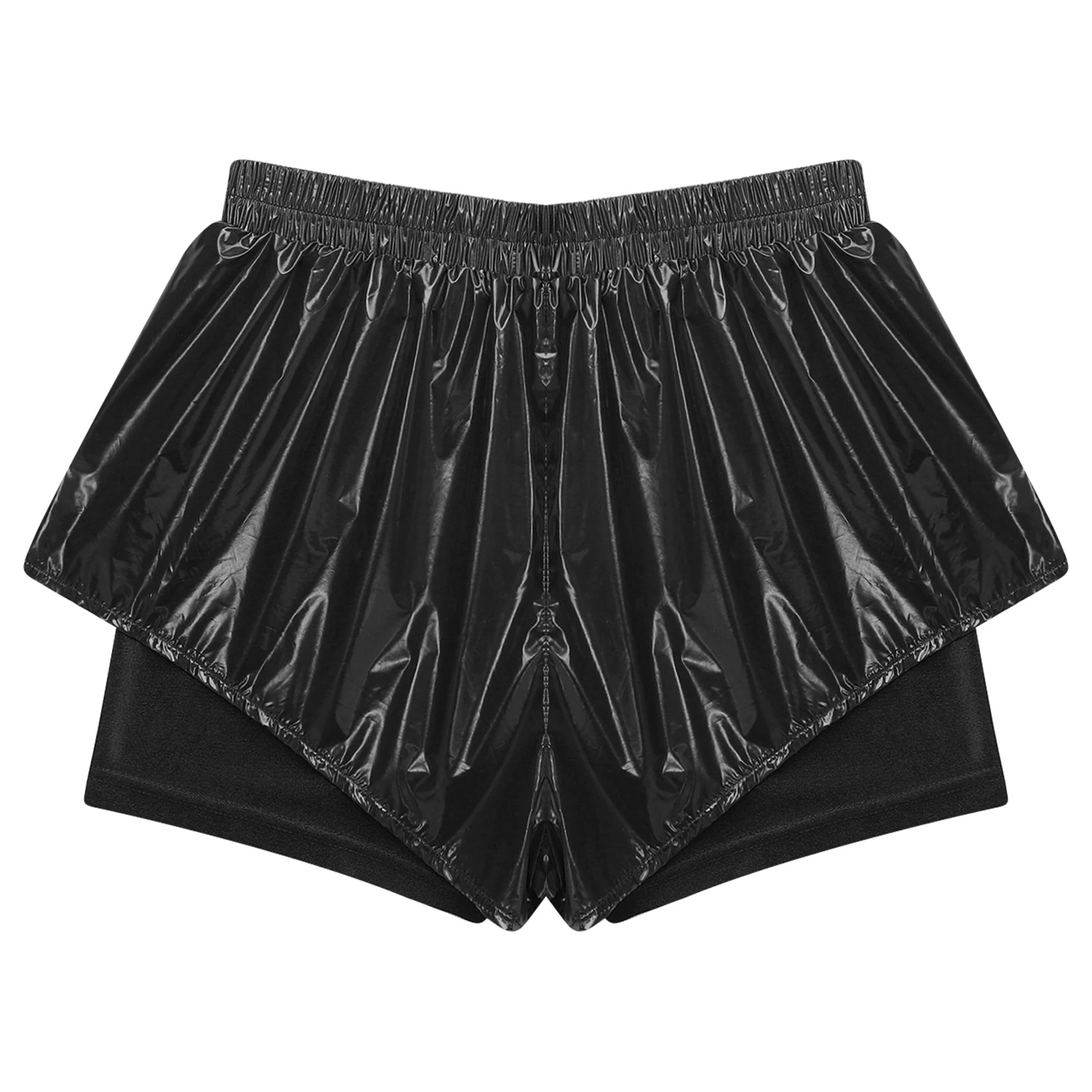 Womens Waterproof Booty Shorts High Waist Loose Rave Festival Clubwear Bottoms Waterproof Glossy Double Layer Swimming Shorts