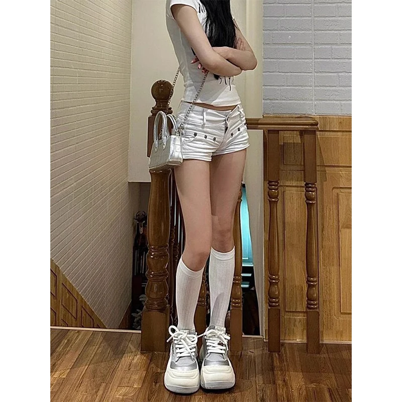 Women White Denim Shorts Y2k High Waist Streetwear Aesthetic Vintage Mini Jeans Shorts Harajuku Korean Summer 2000s Clothes 2024