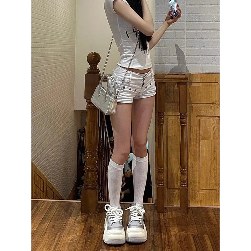 Women White Denim Shorts Y2k High Waist Streetwear Aesthetic Vintage Mini Jeans Shorts Harajuku Korean Summer 2000s Clothes 2024