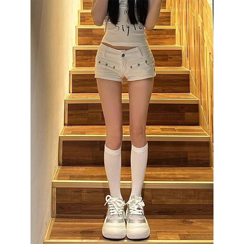 Women White Denim Shorts Y2k High Waist Streetwear Aesthetic Vintage Mini Jeans Shorts Harajuku Korean Summer 2000s Clothes 2024