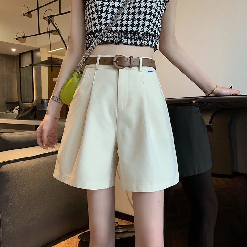 2025 Women's Summer Shorts Pants Casual Loose Wide Leg Shorts Solid Matching Female's Short Trousers Elegant Office Lady Shorts