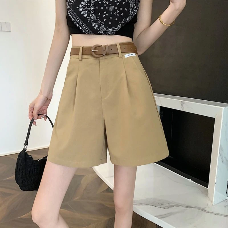 2025 Women's Summer Shorts Pants Casual Loose Wide Leg Shorts Solid Matching Female's Short Trousers Elegant Office Lady Shorts