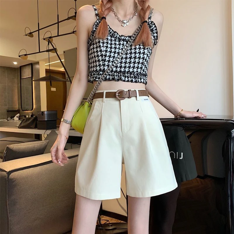 2025 Women's Summer Shorts Pants Casual Loose Wide Leg Shorts Solid Matching Female's Short Trousers Elegant Office Lady Shorts