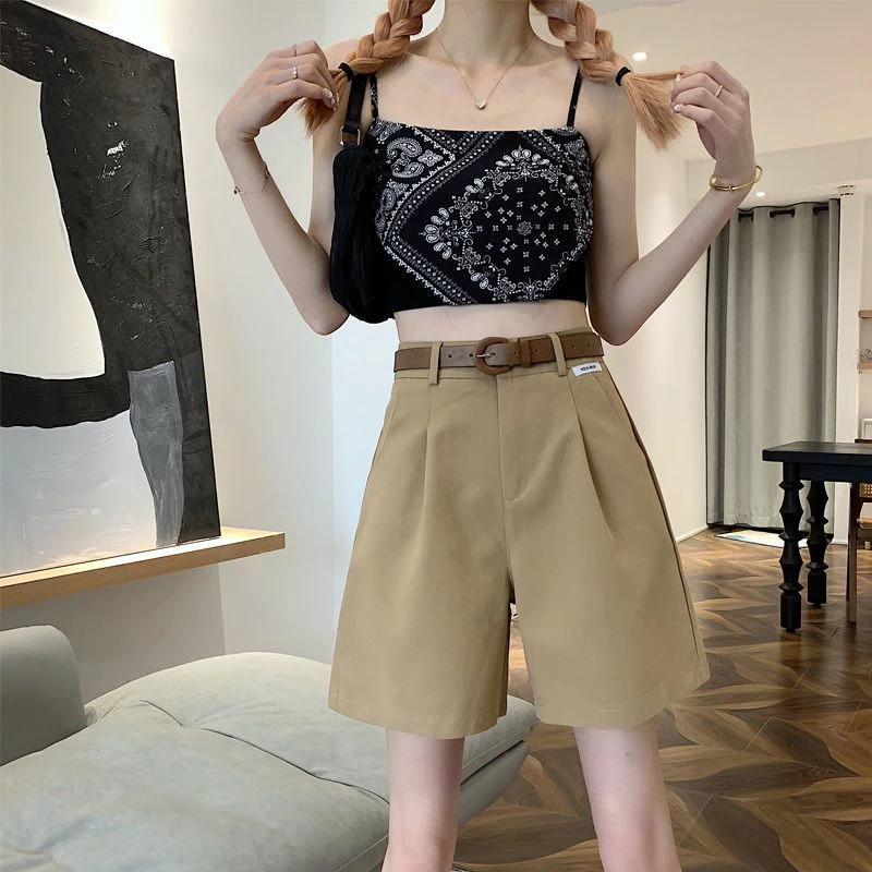 2025 Women's Summer Shorts Pants Casual Loose Wide Leg Shorts Solid Matching Female's Short Trousers Elegant Office Lady Shorts
