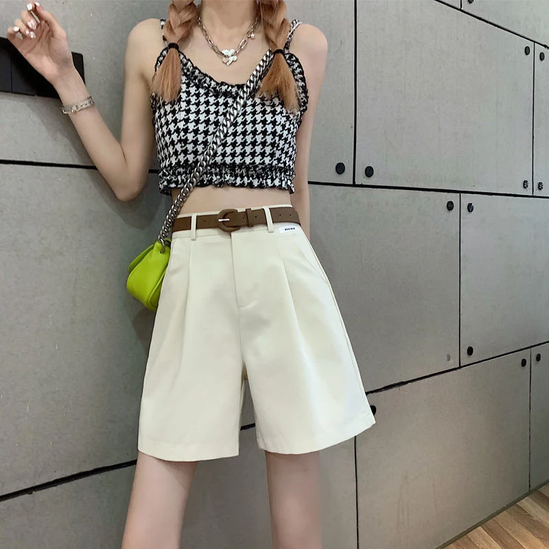2025 Women's Summer Shorts Pants Casual Loose Wide Leg Shorts Solid Matching Female's Short Trousers Elegant Office Lady Shorts