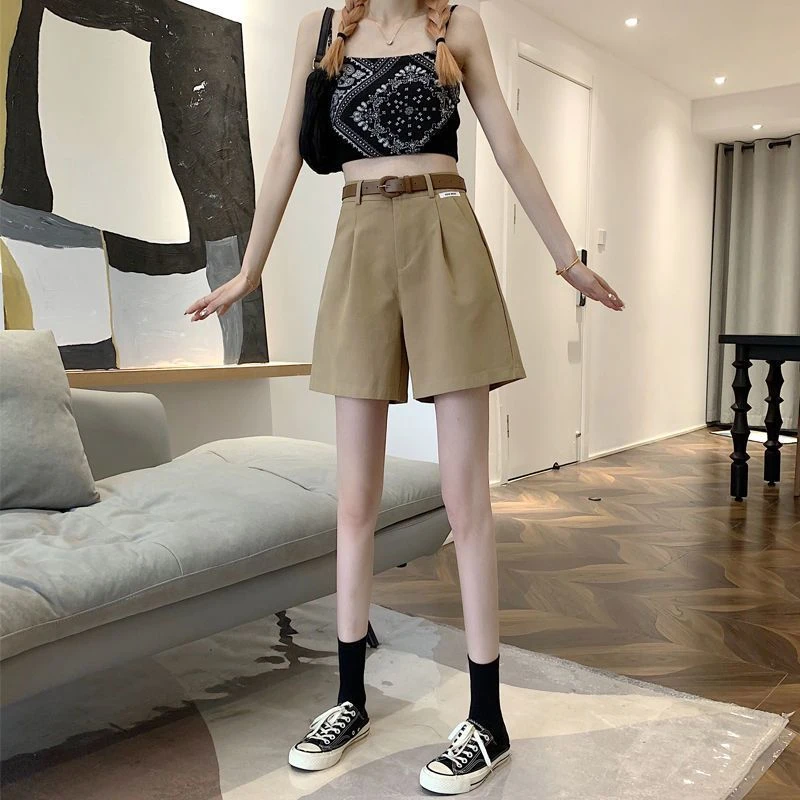 2025 Women's Summer Shorts Pants Casual Loose Wide Leg Shorts Solid Matching Female's Short Trousers Elegant Office Lady Shorts