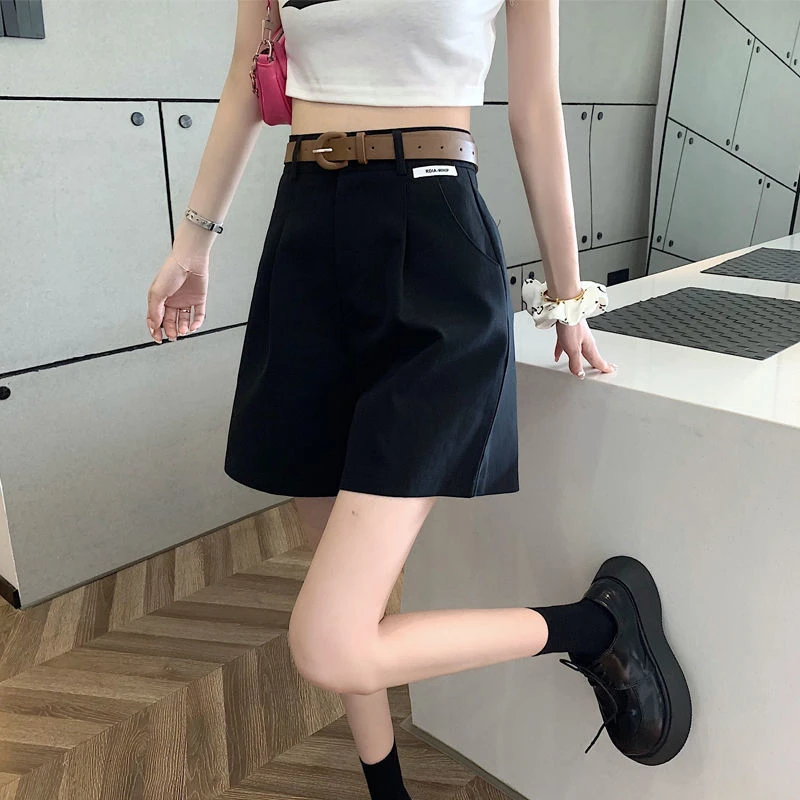 2025 Women's Summer Shorts Pants Casual Loose Wide Leg Shorts Solid Matching Female's Short Trousers Elegant Office Lady Shorts