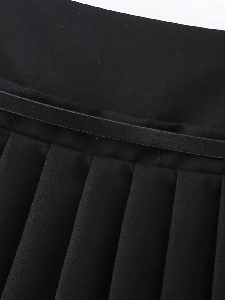 Willshela Women Fashion With Belt Solid Pleated Side Zipper Mini Skirts Shorts Vintage High Waist Female Chic Lady Shorts