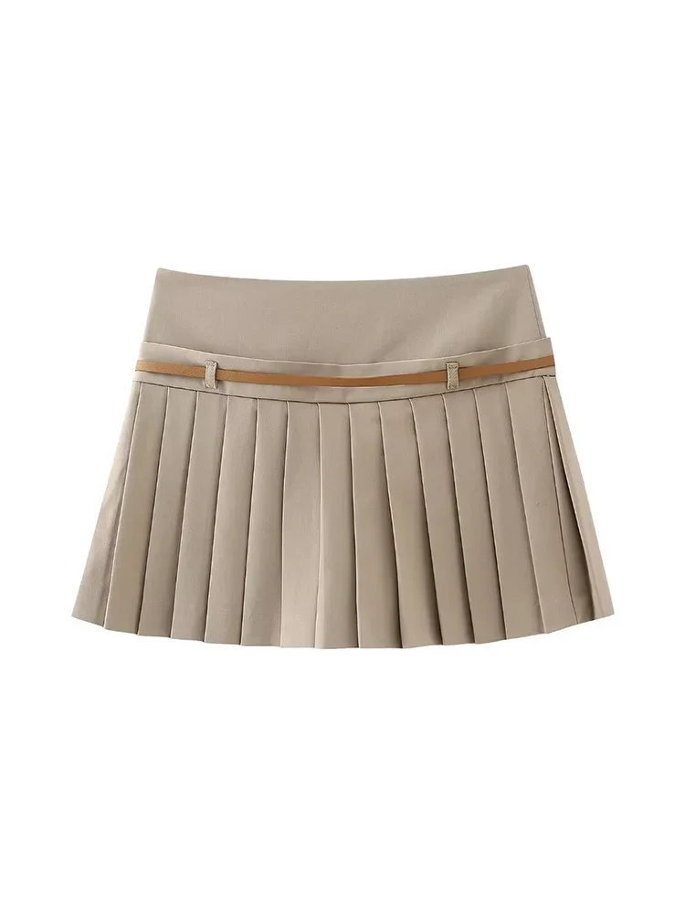 Willshela Women Fashion With Belt Solid Pleated Side Zipper Mini Skirts Shorts Vintage High Waist Female Chic Lady Shorts