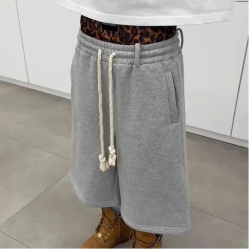 Y2K Aesthetics Harajuku Hip Hop Rock Double Trousers High Waist Cropped Trousers Leisure Contrast Stitching Women Sports Shorts