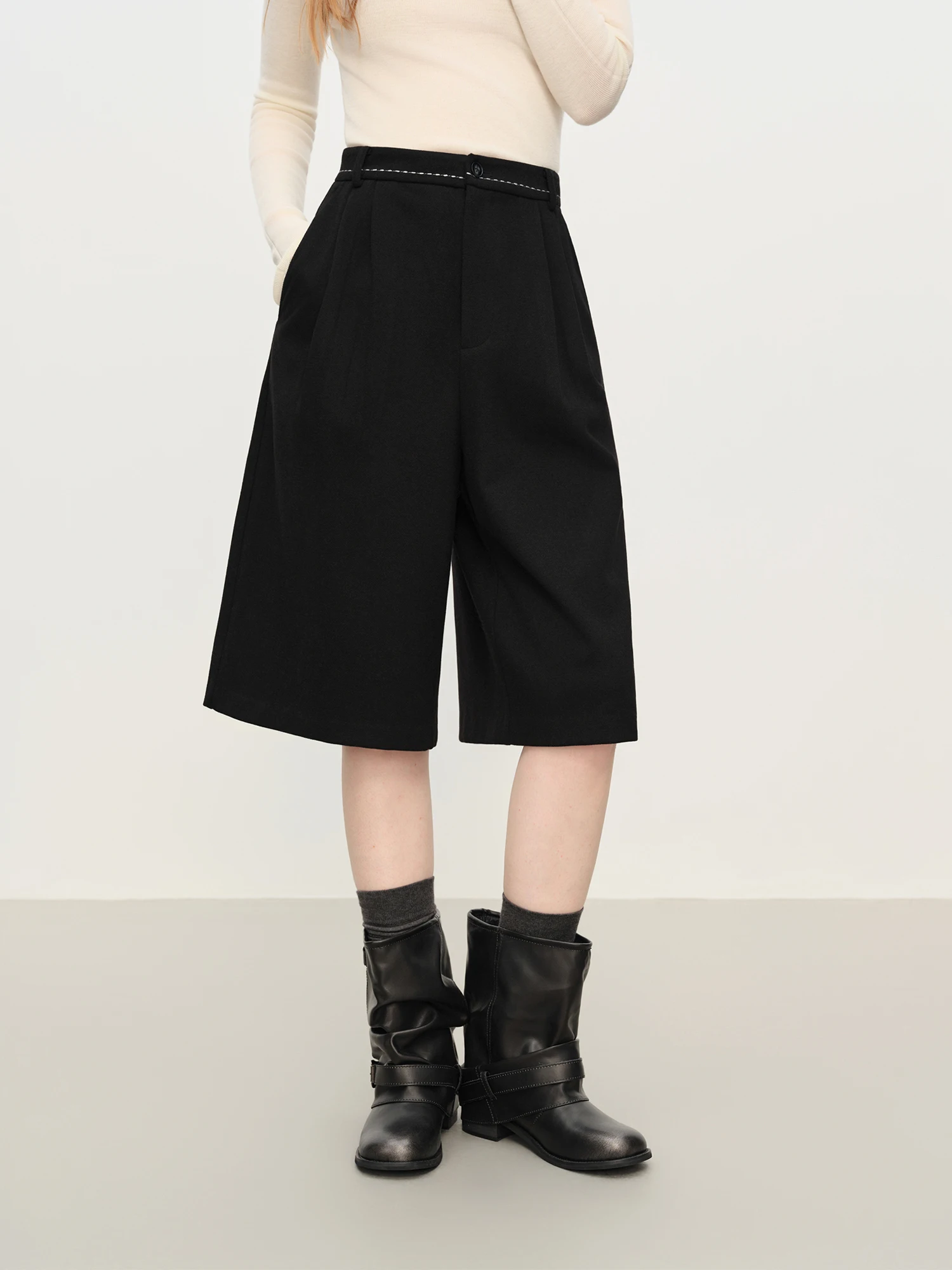 FSLE Retro Straight Shorts Women's 2025 Winter New Commuter Streetwear Loose High Waist Unisex Cool Girls British Style