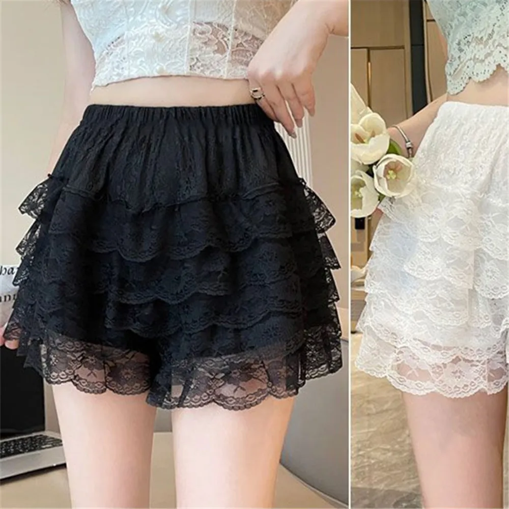 Womens Lace Ruffle Bloomers Shorts Layered Pettipants Victorian Pumpkin Pants Panties Booty Shorts Lolita Dress Safety Shorts