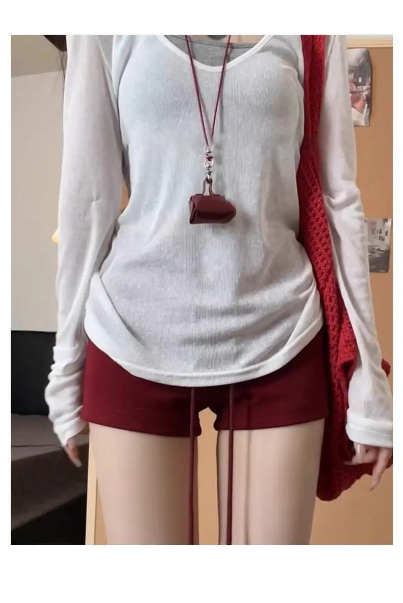 Nicemix Red Spicy Girl Casual Sports Shorts for Women Summer New Drawstring Yoga Wrap Hip Slimming High Waist Tight Shorts