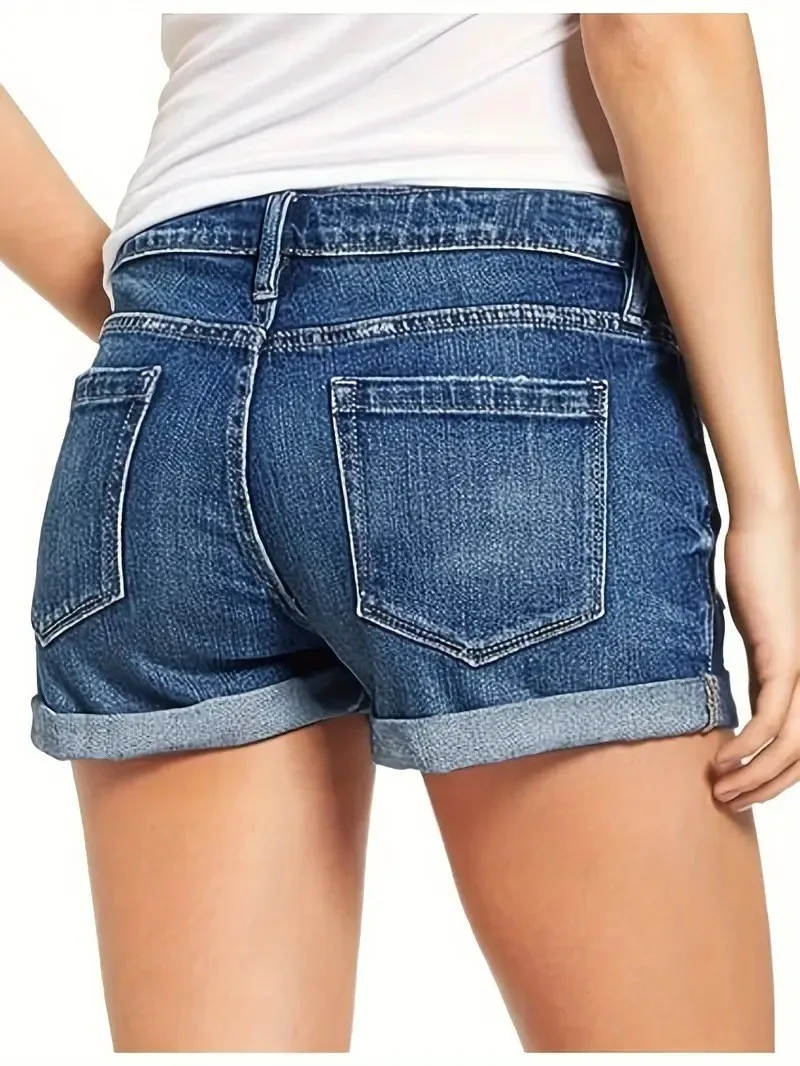 Hole Shorts Women Summer Jeans Stretch High Waist Skinny Pockets Distressed Washed Straight Denims Streetwear 2025 Short Pants