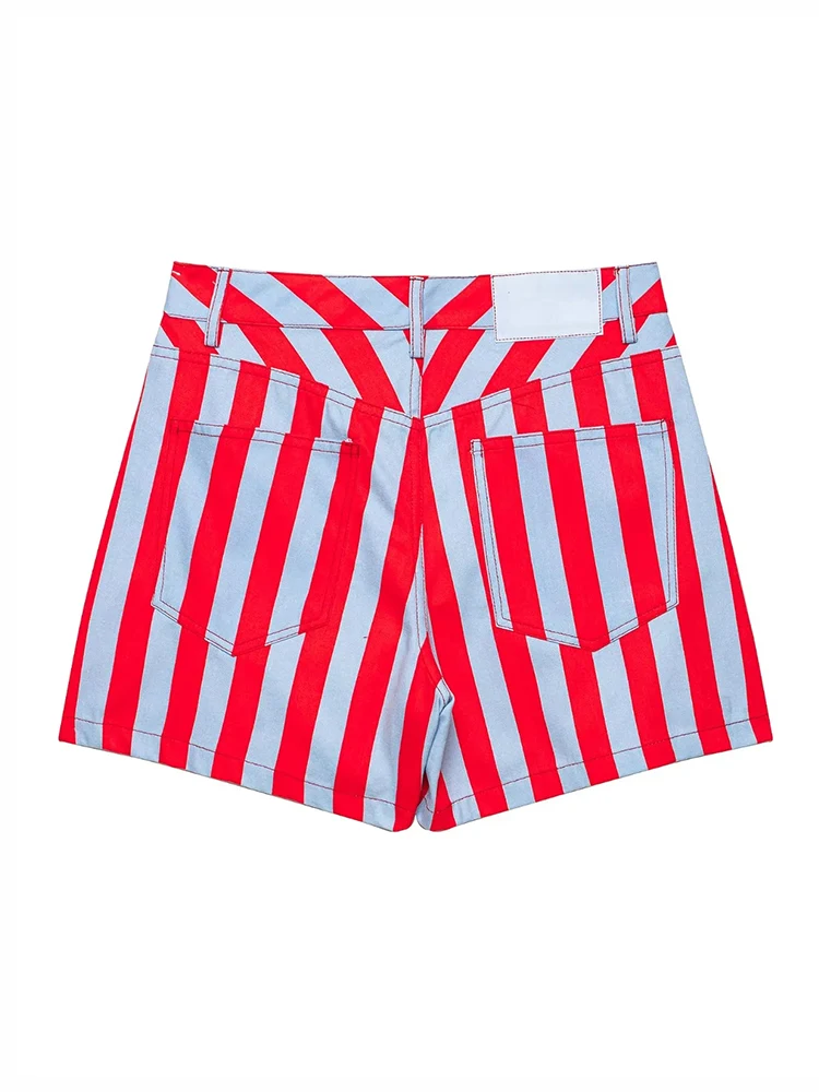 AACHOAE Women Red White Striped High Waist Shorts Summer Casual Straight Leg Shorts Vintage Beach Trendy Stripe Hot Pants