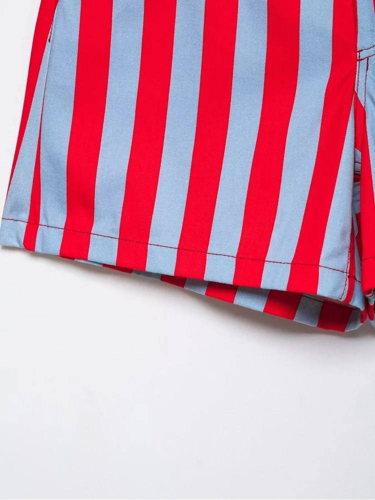 AACHOAE Women Red White Striped High Waist Shorts Summer Casual Straight Leg Shorts Vintage Beach Trendy Stripe Hot Pants