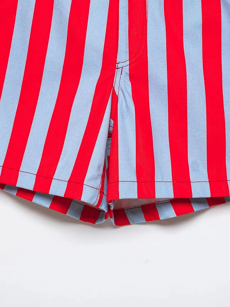 AACHOAE Women Red White Striped High Waist Shorts Summer Casual Straight Leg Shorts Vintage Beach Trendy Stripe Hot Pants