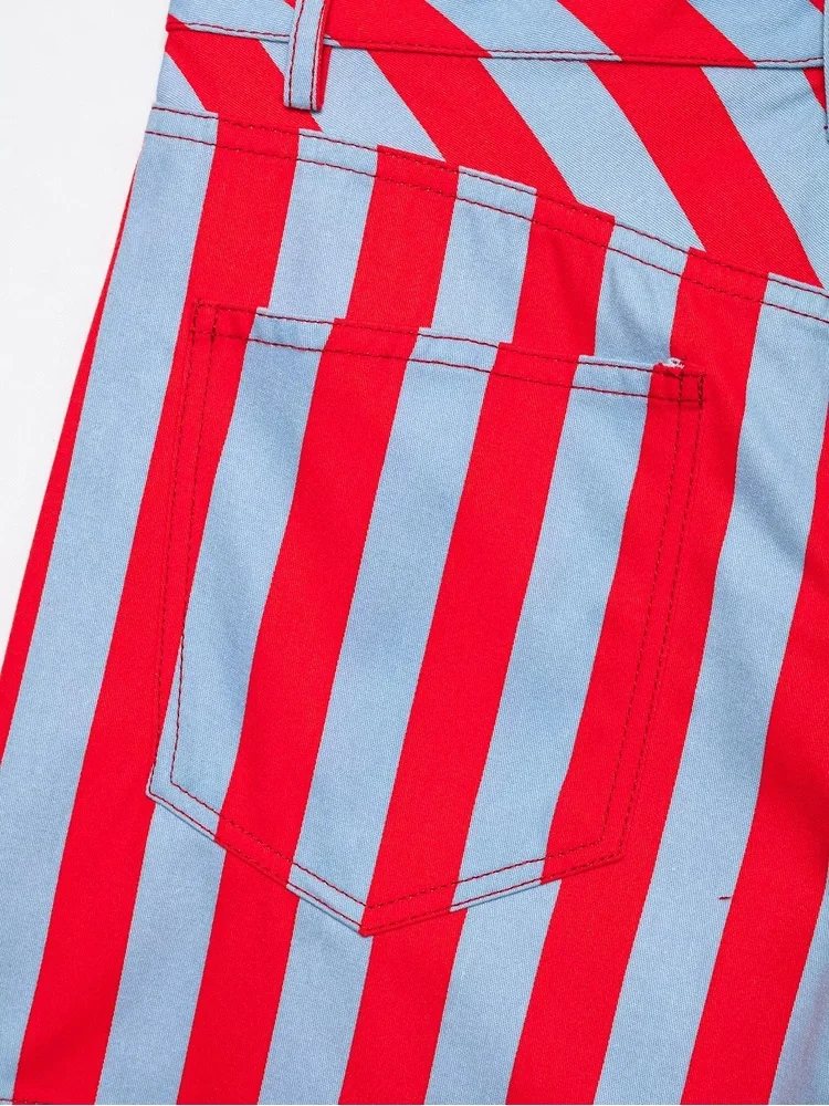 AACHOAE Women Red White Striped High Waist Shorts Summer Casual Straight Leg Shorts Vintage Beach Trendy Stripe Hot Pants