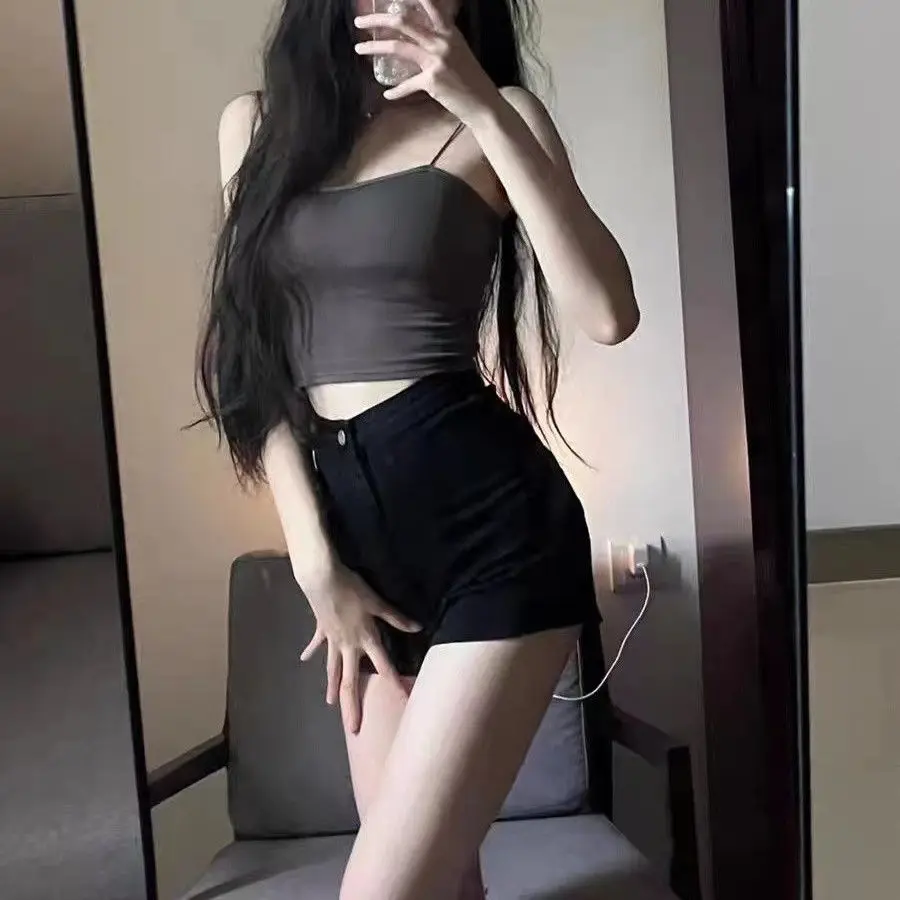 Korean Style Streetwear Women Casual Fashion Low Waist Jeans Shorts Gothic Black Denim Shorts Pants for Ladies Outfits Chic