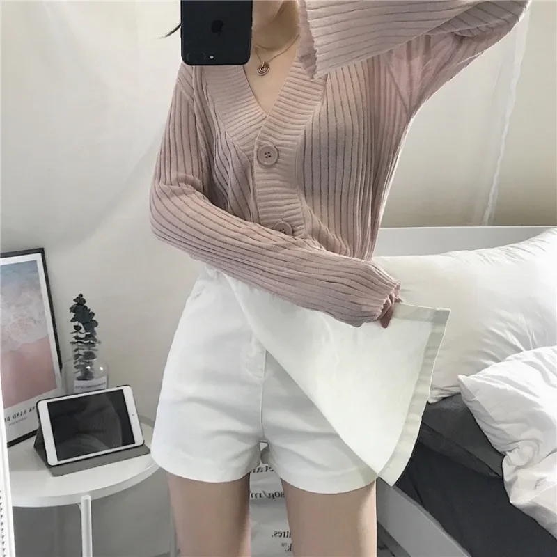 Summer Solid Color Shorts Korean Fashion High Waist Casual A-line Pants Skirt Loose Wide Leg Pants Shorts for Women Streetwear