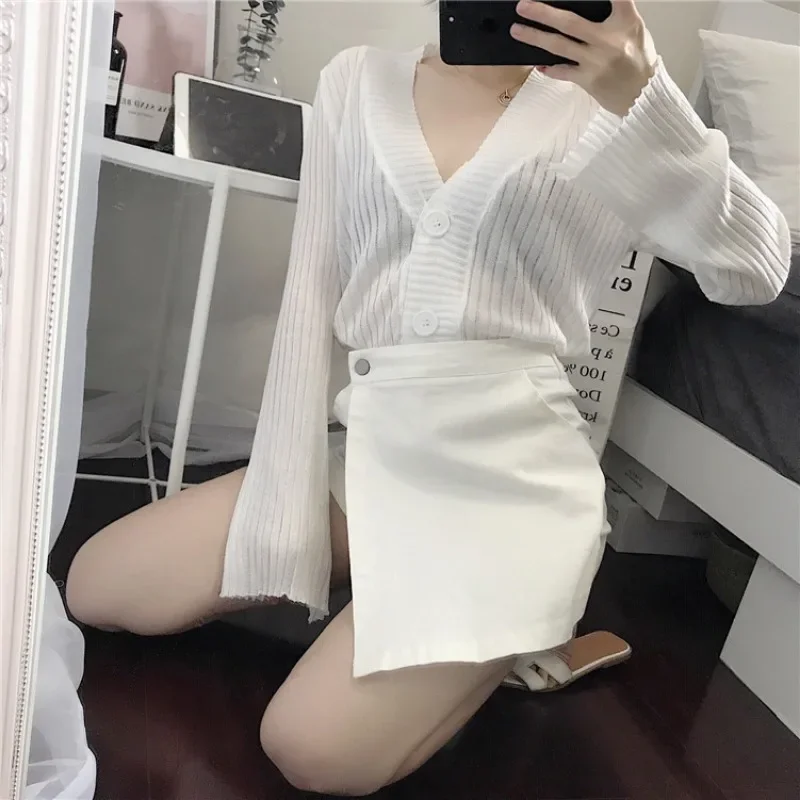Summer Solid Color Shorts Korean Fashion High Waist Casual A-line Pants Skirt Loose Wide Leg Pants Shorts for Women Streetwear