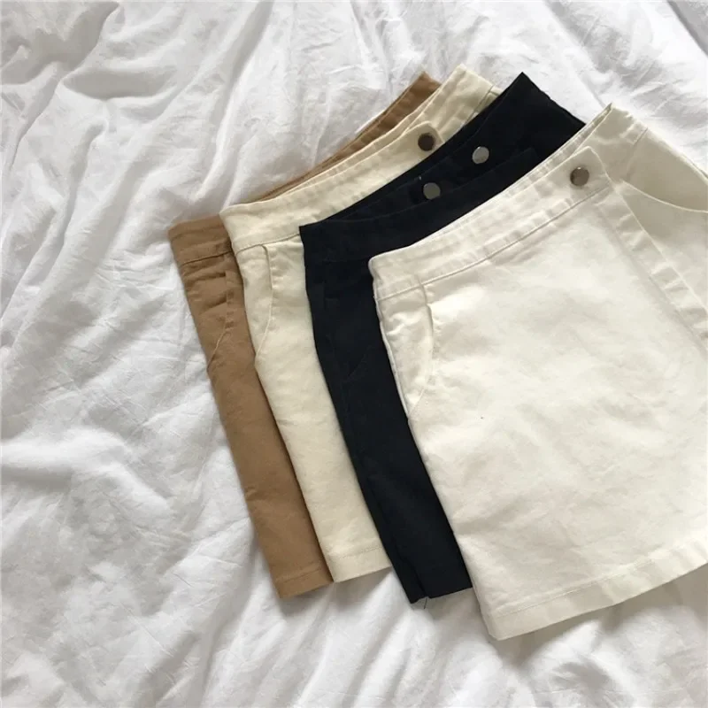 Summer Solid Color Shorts Korean Fashion High Waist Casual A-line Pants Skirt Loose Wide Leg Pants Shorts for Women Streetwear