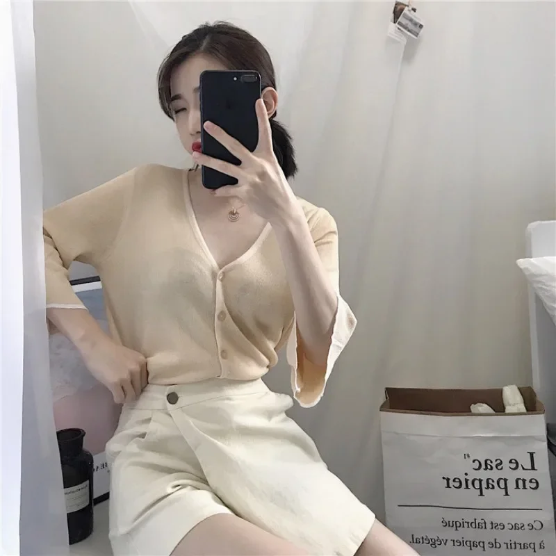 Summer Solid Color Shorts Korean Fashion High Waist Casual A-line Pants Skirt Loose Wide Leg Pants Shorts for Women Streetwear