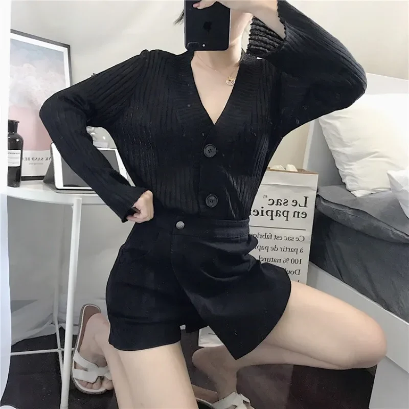 Summer Solid Color Shorts Korean Fashion High Waist Casual A-line Pants Skirt Loose Wide Leg Pants Shorts for Women Streetwear