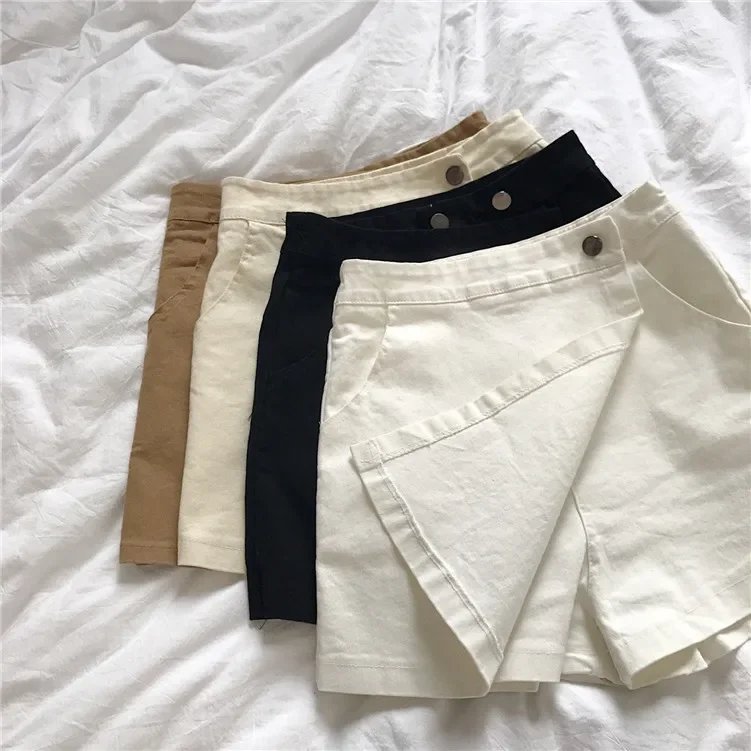 Summer Solid Color Shorts Korean Fashion High Waist Casual A-line Pants Skirt Loose Wide Leg Pants Shorts for Women Streetwear
