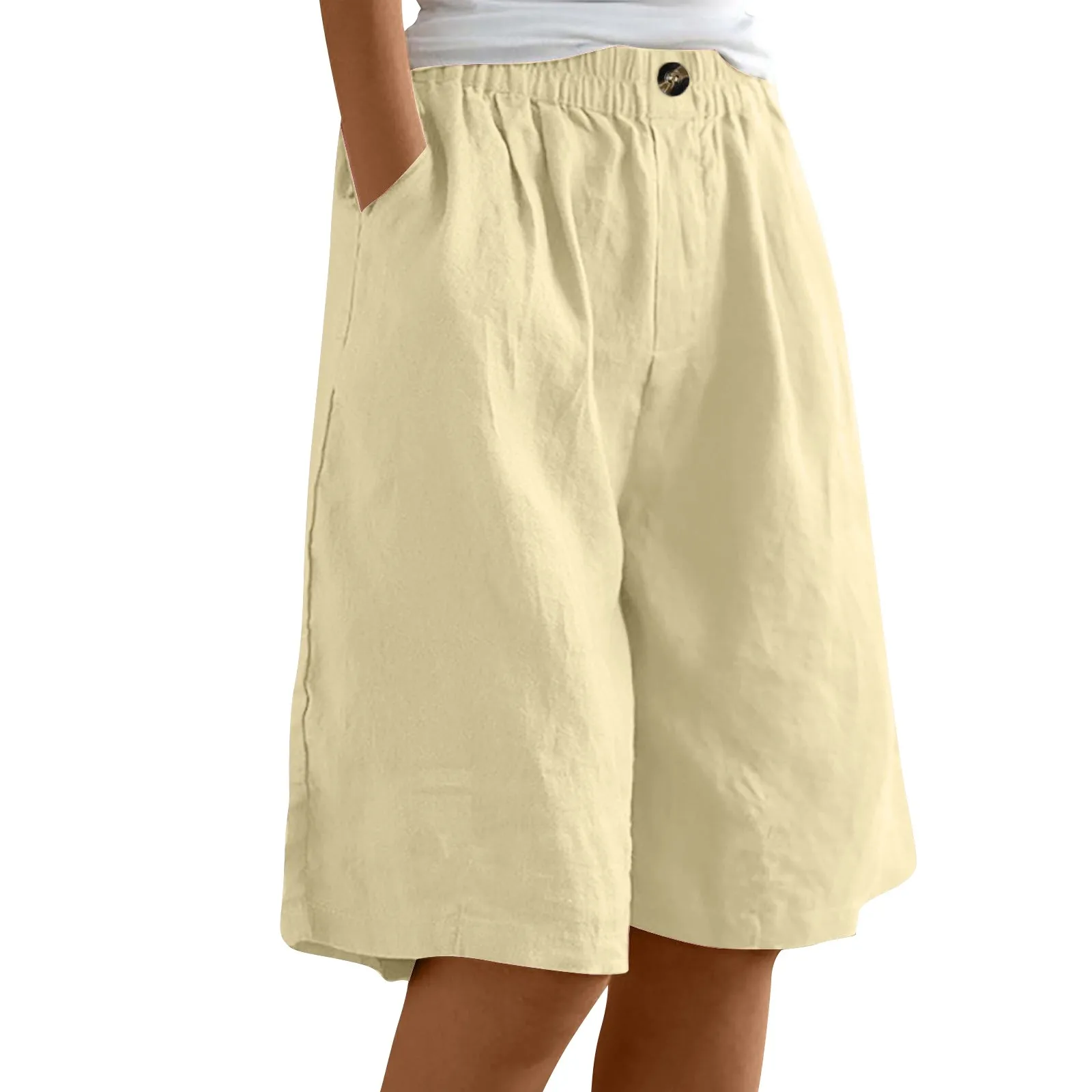 For Womens Leggings Cotton Linen Middle Pants Straight Fit Henley Recreational Anniversary Plain Modern/Fitted Crisscross Short
